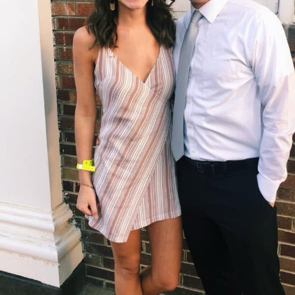 Pink stripe wrap dress